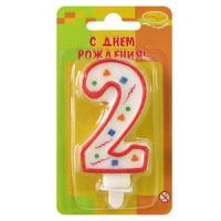 Свечи №312 MС Свеча Цифра 2 Красное Конфетти 7см