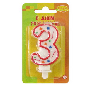 Свечи №313 MС Свеча Цифра 3 Красное Конфетти 7см