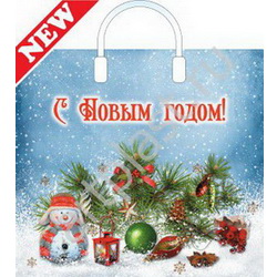 Е9018  Пакет с пластм. ручками 38x36+10 (110) с ручками (по 200) Артпласт НГ (Снежное настроение) 15