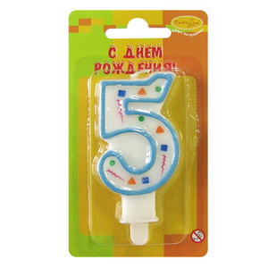 Свечи №305 MС Свеча Цифра 5 Голубое Конфетти 7см