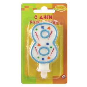 Свечи №308 MС Свеча Цифра 8 Голубое Конфетти 7см