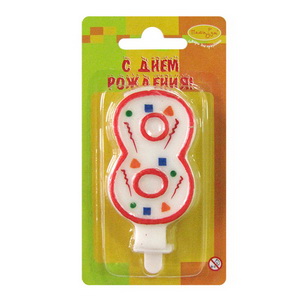 Свечи №318 MС Свеча Цифра 8 Красное Конфетти 7см