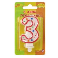 Свечи №313 MС Свеча Цифра 3 Красное Конфетти 7см