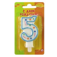 Свечи №305 MС Свеча Цифра 5 Голубое Конфетти 7см