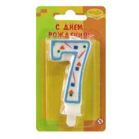 Свечи №307 MС Свеча Цифра 7 Голубое Конфетти 7см