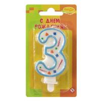 Свечи №303 MС Свеча Цифра 3 Голубое Конфетти 7см